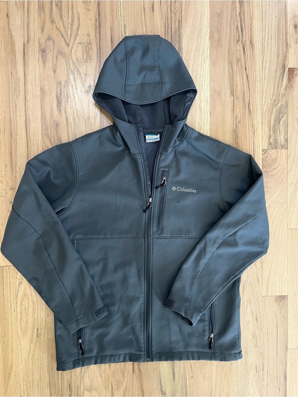 Gray Columbia zip up jacket with hoodie & fleece
